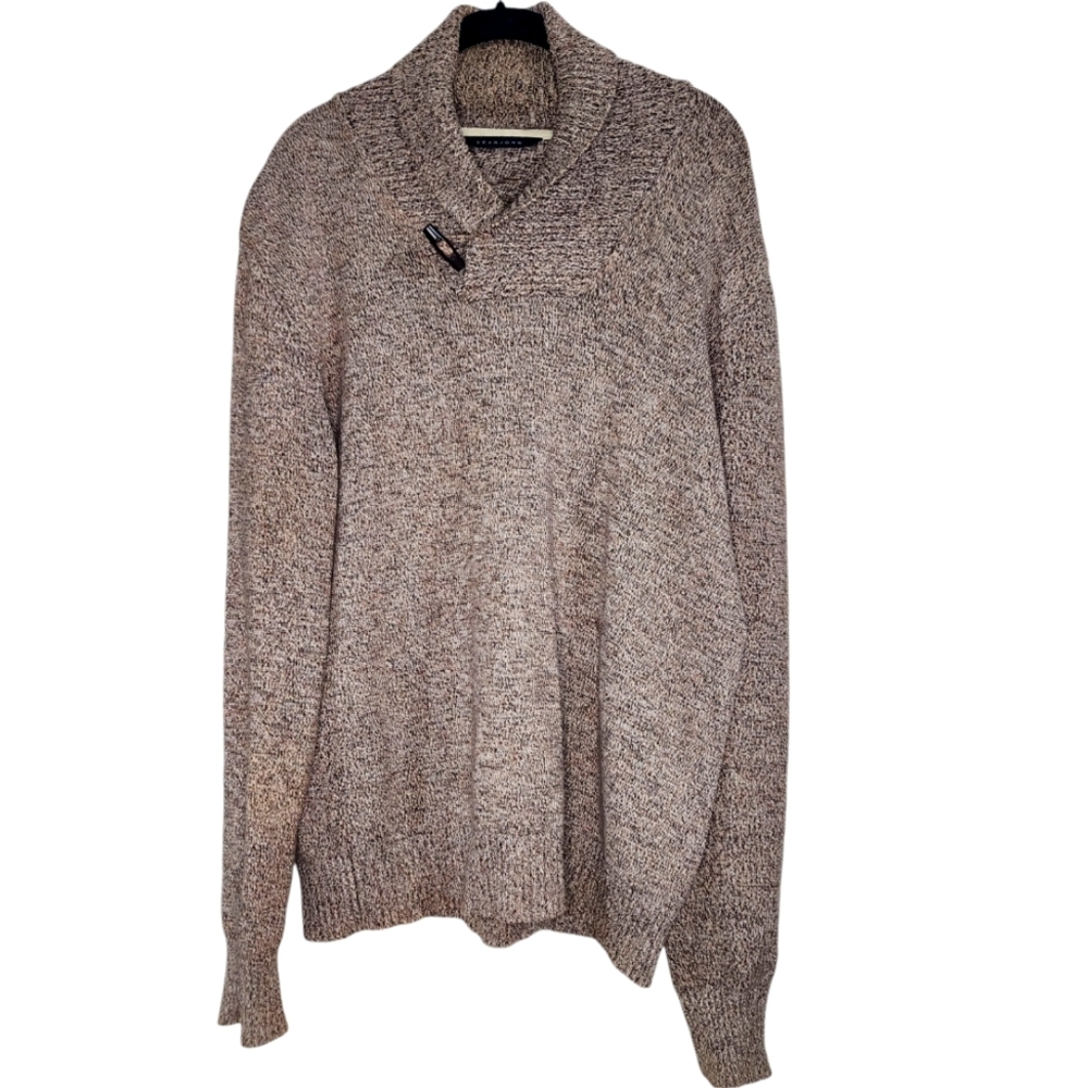 SEAN JOHN Mens Brown Twist Shawl Collar Pullover Sweater, Size L